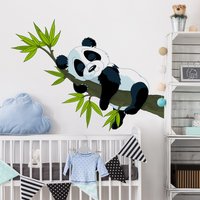 Wandtattoo Kinderzimmer - Schlafender Panda | Kinder Wandsticker Babyzimmer Wandaufkleber Ast Wanddeko Süß Grün Zweig von ApalisHOME