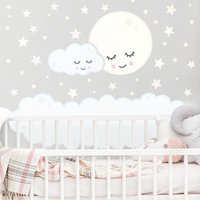 Wandtattoo Kinderzimmer - Sterne Mond Wolke Mit Schlafenden Augen | Kinder Wandsticker Babyzimmer Wandaufkleber Wanddeko Süß Baby von ApalisHOME
