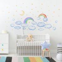 Wandtattoo Mehrfarbig Kinderzimmer - Aquarell Wolken Regenbogen Sterne Set | Mädchen Jungen Kinder Wandsticker Babyzimmer Wandaufkleber von ApalisHOME