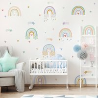 Wandtattoo Mehrfarbig Kinderzimmer - Regenbögen Pastell Set | Jungen Kinder Wandsticker Mädchenzimmer Babyzimmer Wandaufkleber Herzen von ApalisHOME