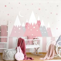 Wandtattoo Mehrfarbig Kinderzimmer - Schneebedeckte Berge Sterne Und Mond | Baby Wandsticker Babyzimmer Wandaufkleber Wanddeko von ApalisHOME