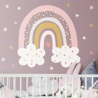 Wandtattoo Regenbogen Mit Wolken Rosa | Mädchen Kinder Wandsticker Mädchenzimmer Babyzimmer Wandaufkleber Herzen von ApalisHOME