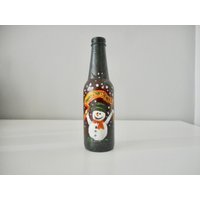Weihnachtsdekoration Schneemann Handbemalte Flasche Weihnachtsgruß Dekor "Frohe Weihnachten" Acryl Kunst Hausmöbel Einzigartige Handgemachte Geschenk von Aparticle