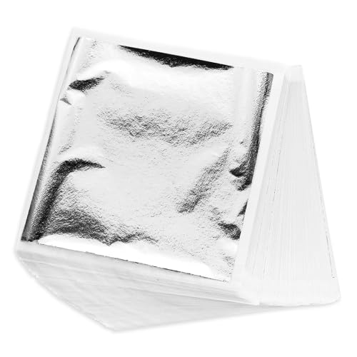 Apausvcm 100 Blätter Blattsilber Imitation,Silber Blatt zum Basteln Silberfolie Flocken Silberfolie Blätter Silber Bastelpapier für Kunst Projekt Handwerk Dekoration Vergoldung Handwerk DIY Kreation von Apausvcm