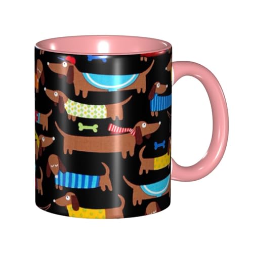 Apbdffjnf Keramik-Kaffeetasse mit Dackel-Aufdruck, 325 ml, Keramikbecher mit Griff, für Büro und Zuhause, Rosa Apbdffjnf Keramik-Kaffeetasse mit Dackel-Aufdruck, 325 ml, Keramikbecher mit Griff, für Büro und Zuhause, Rosa von Apbdffjnf