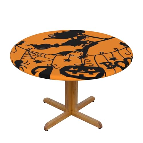 Apbdffjnf Tischdecke mit Halloween-Hexe, bedruckt, abwischbar, knitterfrei, Polyester, runde Tischdecke für Esstisch, Größe M von Apbdffjnf