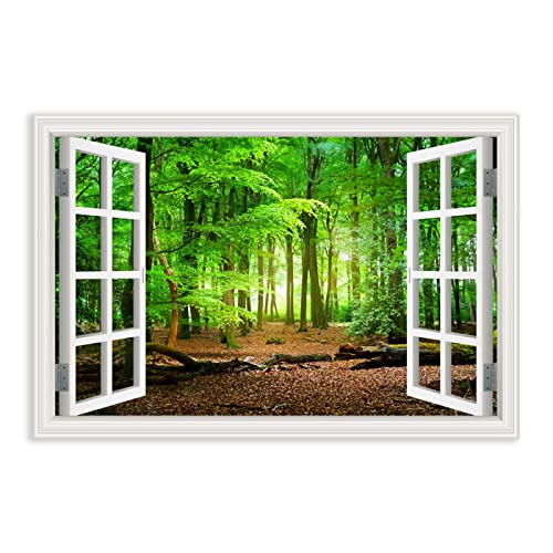 Apcgsm Fensterblick Wandbild. Tiefgrüner Wald. Bild auf Leinwand Fenster Illusion. Leinwandbilder Fensterblick Natur Landschaft. Modern Wandbilder Kunstdruck Wanddeko. 80x120cm(31.5x47.2) Sans cadre von Apcgsm