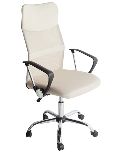 Bürostuhl Ergonomisch Höhenverstellbar, Schreibtischstuhl Homeoffice mit Wippfunktion Drehstuhl Computerstuhl Gaming Stuhl mit Armlehnen, Office Chair Arbeitsstuhl Bürosessel Netzstuhl (Beige) von Apcodino