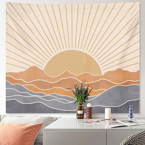 Apdidl Boho Sun Art Wandteppich für Schlafzimmer Ästhetischer Vintage 70er Jahre Sonnenuntergang Berg Wandteppich für Wohnzimmer 130 x 150 von Apdidl