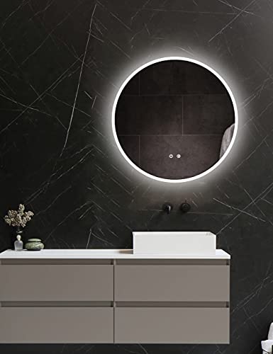 ApeJoy Badspiegel 60cm Rund Led Beleuchtung, Wandspiegel mit ANTIBESCHLAG SPIEGELHEIZUNG und mit Touch Schalter, Licht Wechsel 2700-6500K Warmweiß-Kaltweiß-Neutral Memory Funktion [Energieklasse F] von ApeJoy