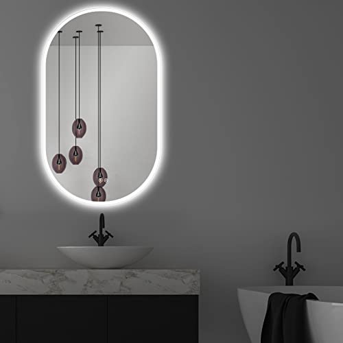 ApeJoy Badspiegel Led Beleuchtung Oval 45x75/75x45cm, Wandspiegel mit Antibeschlag und mit Touch Schalter, LED Licht Wechsel Warmweiß-Kaltweiß-Neutral Memory Funktion [Energieklasse F] von ApeJoy