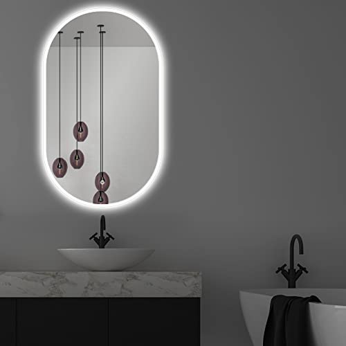 Apjeoy LED Badspiegel Oval 50 x 90 cm Wandspiegel mit Beleuchtung Badezimmerspiegel mit Touch-Schalter Lichtspiegel Dimmbar Warmweiß/Kaltweiß/Neutral 3000-6500K AJ49P von ApeJoy