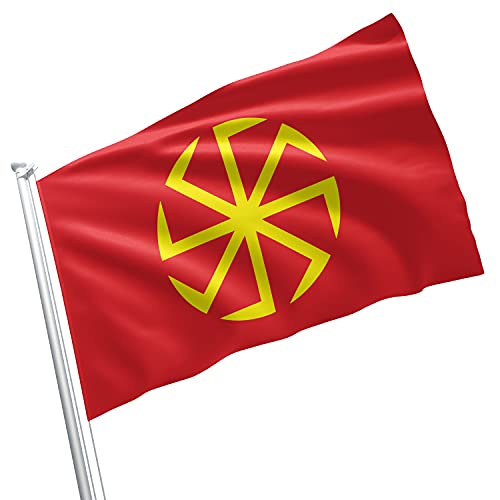 Lebendiges Kolovrat-Symbol, Flagge, Banner, 90 x 150 cm, strapazierfähiges Polyester mit Messingösen, doppelt genäht für slawischen Stolz von Apedes