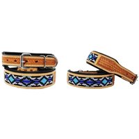 Personalisiertes Western Hand Punzierte Perlen 100% Echtes Leder Gepolstert Hunde Welpe Halsband Edelstahl Rostfrei Schnalle Dog134 von ApeironLeather