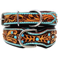 Personalisiertes Western Hand Tooled Perlen 100% Echtes Leder Gepolstert Hunde Welpe Halsband Edelstahl Rostfrei Schnalle 161 von ApeironLeather