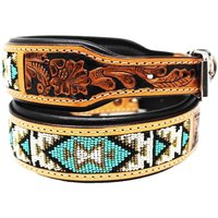 Personalisiertes Western Hand Tooled Perlen 100% Echtes Leder Gepolstert Hunde Welpe Halsband Edelstahl Rostfrei Schnalle von ApeironLeather