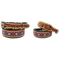 Personalisiertes Western Hand Tooled Perlen 100% Echtes Leder Gepolstert Hunde Welpe Halsband Edelstahl Rostfrei Schnalle von ApeironLeather