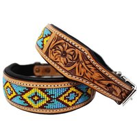 Personalisiertes Western Hand Tooled Perlen 100% Echtes Leder Gepolstert Hunde Welpe Halsband Edelstahl Rostfrei Schnalle von ApeironLeather