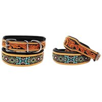 Personalisiertes Western Hand Tooled Perlen 100% Echtes Leder Gepolstert Hunde Welpe Halsband Edelstahl Rostfrei Schnalle von ApeironLeather