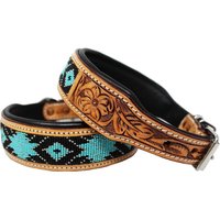 Personalisiertes Western Hand Tooled Perlen 100% Echtes Leder Gepolstert Hunde Welpe Halsband Edelstahl Rostfrei Schnalle von ApeironLeather