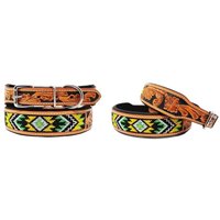 Personalisiertes Western Hand Tooled Perlen 100% Echtes Leder Gepolstert Hunde Welpe Halsband Edelstahl Rostfrei Schnalle von ApeironLeather