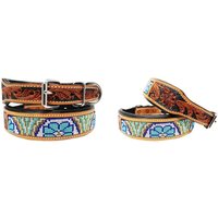 Personalisiertes Western Hand Tooled Perlen 100% Echtes Leder Gepolstert Hunde Welpe Halsband Edelstahl Rostfrei Schnalle von ApeironLeather