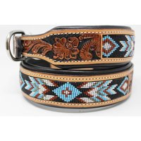 Personalisiertes Western Hand Tooled Perlen 100% Echtes Leder Gepolstert Hunde Welpe Halsband Edelstahl Rostfrei Schnalle von ApeironLeather