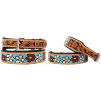 Personalisiertes Western Hand Tooled Perlen 100% Echtes Leder Gepolstert Hunde Welpe Halsband Edelstahl Rostfrei Schnalle von ApeironLeather