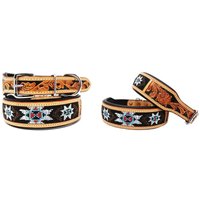 Personalisiertes Western Hand Tooled Perlen 100% Echtes Leder Gepolstert Hunde Welpe Halsband Edelstahl Rostfrei Schnalle von ApeironLeather