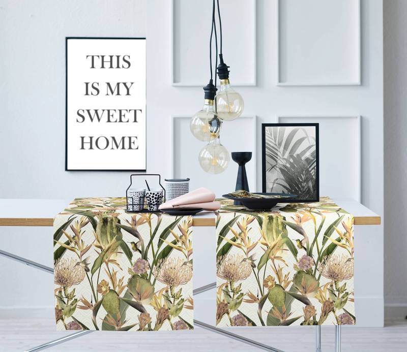 home24 Tischläufer 6522 48 x 140 x 0cm Multicolor/Grün/Beige von home24