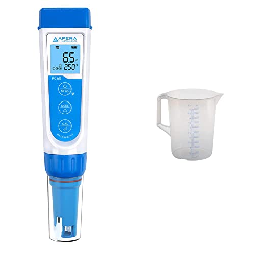 Apera Instruments PC60 Premium 5-in-1 Multiparameter-Messgerät & hünersdorff Messbecher 5l | Polypropylen (PP) | bruchsicher und spülmaschinengeeignet | geschlossener Griff | blaue Skala von Apera Instruments