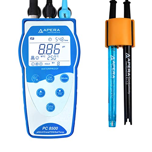 Apera Instruments PC8500 tragbares Multiparameter-Messgerät (Messbereich pH: -2,00 bis 16,00; Leitfähigkeit: 0 bis 200 mS/cm; TDS: 0,1 mg/L bis 100 g/L; Salzgehalt 0 bis 100 ppt) von Apera Instruments