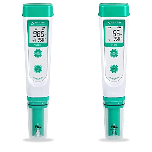 Apera Instruments TDS20 TDS-Meter & PH20 pH-Meter, Messgerät im Taschenformat (±0,1 pH-Genauigkeit, 0-14 pH-Messbereich, wasserfest, Temperaturanzeige) Set inkl. Kalibrierlösungen von Apera Instruments