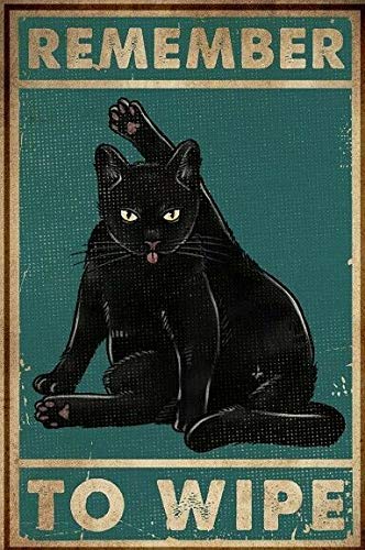 Aperiy Schwarze Katze Remember to Wipe Poster Metall-Blechschild Retro Wanddekoration und Blechschilder für Zuhause Bar Kaffee 30,5 x 20,3 cm von Aperiy