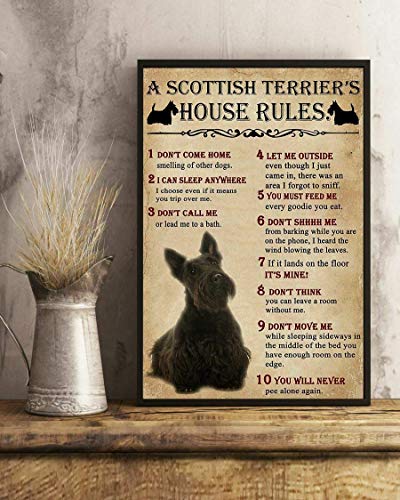 Ein Scottish Terrier 's House Rules Kunstdruck, Poster, Innendekoration, Geschenk, Blechschilder, einzigartiges Metallschild, Wandschild, Dekoration, Vintage, Küche, Blechschild, 30,5 x 20,3 cm von Aperiy