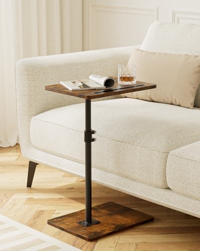 Apetaccat Beistelltisch C-Form, 360°Rotierend Couchtisch Klein, Höhenverstellbar Sofatisch,40x30x(45-81) cm,Holz Kaffeetisch Laptoptisch für Schlafzimmer, Wohnzimmer, Büro(Rustikal Braun) von Apetaccat