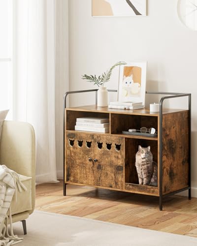 Apetaccat Katzenstreu Box Gehäuse, Katzenhaus für Innenräume, Moderne Mid-Century Wurf Box Möbel versteckt mit Kratzmatte, Fit die meisten Katze und Wurf Box (Rustikal braun) von Apetaccat