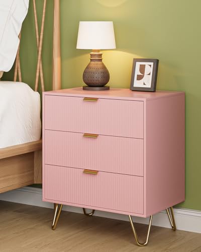 Apetaccat Kommode Schlafzimmer, 3-Schublade Nachttisch, 60x40x70cm,rosa Nachtschrank mit Metallgriffen, für Schlafzimmer Wohnzimmer, Flur Apetaccat Kommode Schlafzimmer, 3-Schublade Nachttisch, 60x40x70cm,rosa Nachtschrank mit Metallgriffen, für Schlafzimmer Wohnzimmer, Flur von Apetaccat