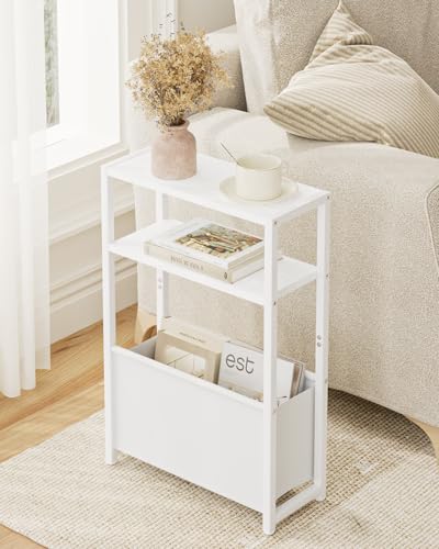 Apetaccat Beistelltisch mit Stauraum, 3-stufiger Schmaler Beistelltisch mit Beutel, schmaler Nachttisch, Kleiner Couchtisch für kleine Räume,Schlafzimmer,Wohnzimmer,Büro(Weiß) von Apetaccat