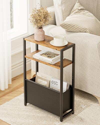 Apetaccat Beistelltisch mit Stauraum, 3-stufiger Schmaler Beistelltisch mit Beutel, schmaler Nachttisch, Kleiner Couchtisch für kleine Räume,Schlafzimmer,Wohnzimmer,Büro(Rustikal Braun) von Apetaccat