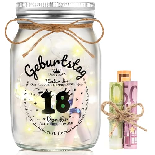 Apexxus Geschenke zum 18 Geburtstag Mädchen Junge, LED Flaschenlicht Geburtstag18 Geldgeschenke, Geburtstag Geldgeschenke Verpackung,18.Geburtstagsgeschenk Geld Leuchtflasche Coole Geschenkideen von Apexxus