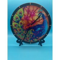 Glas Uhr Mit Ständer - Pfau von AphasiaArtStore