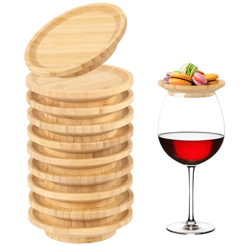 Aphromirel 10 Stück Weinglas Aufsatz Weinglas Topper Holz Untersetzer für Weingläser Weinglasabdeckungen Charcuterie Teller für Desserts Getränke Familienessen Partyzubehör Geschenke für Papa Mama von Aphromirel