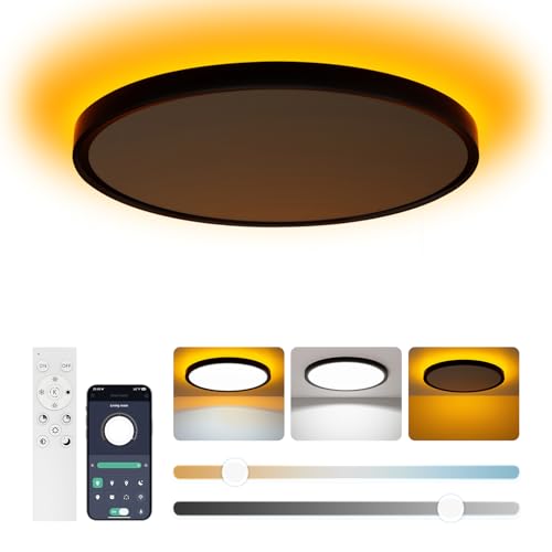 Aphyni LED Deckenleuchte Flach Dimmbar Ø30CM 24W, IP44 Deckenlampe LED mit Nachtlicht Speicherfunktion, 3000K-6500K 3800LM Modern Ultra Dünn Lampe Decke für Wohnzimmer Schlafzimmer Küche Bad Balkon Aphyni LED Deckenleuchte Flach Dimmbar Ø30CM 24W, IP44 Deckenlampe LED mit Nachtlicht Speicherfunktion, 3000K-6500K 3800LM Modern Ultra Dünn Lampe Decke für Wohnzimmer Schlafzimmer Küche Bad Balkon von Aphyni