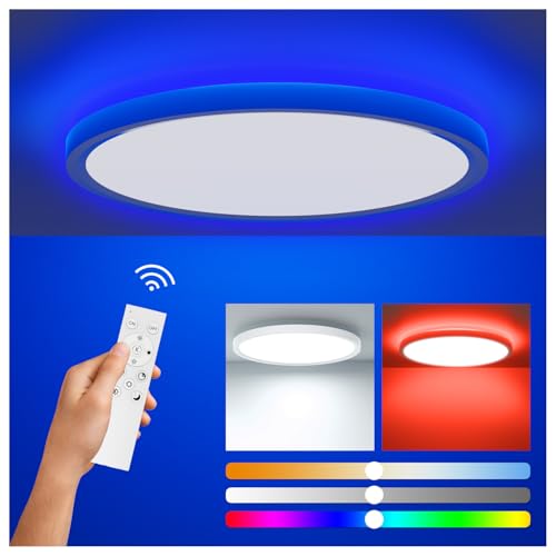 Aphyni LED Deckenleuchte RGB Farbwechsel Dimmbar, 33W Deckenlampe Flach Rund mit Fernbedienung App, 3000K-6500K 5200LM Lampe, Nachtlicht & Timer für Schlafzimmer Küche Wohnzimmer Balkon Badezimmer von Aphyni