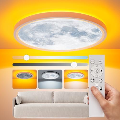 Aphyni Mondlicht Deckenlampe LED Ø40cm, 33W Dimmbar Deckenleuchte Mit Nachtlicht, 3000-6500K 4000LM IP44 Wasserdicht Lampe Mit Timer Speicherfunktion für Schlafzimmer Kinderzimmer Flur Küche Esszimmer Aphyni Mondlicht Deckenlampe LED Ø40cm, 33W Dimmbar Deckenleuchte Mit Nachtlicht, 3000-6500K 4000LM IP44 Wasserdicht Lampe Mit Timer Speicherfunktion für Schlafzimmer Kinderzimmer Flur Küche Esszimmer von Aphyni