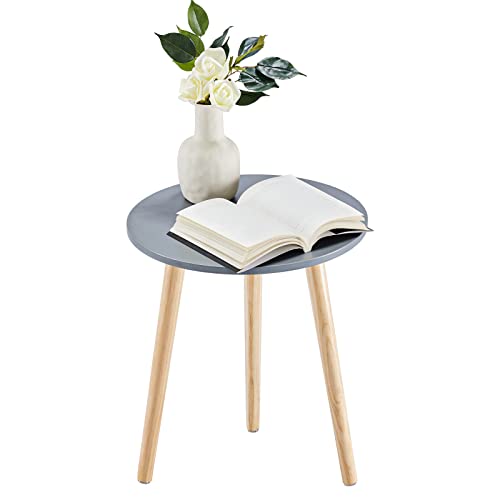 APICIZON Beistelltisch, Couchtisch rund Ø 42 cm, Höhe 51 cm, Sofatisch mit Beinen aus Massivholz, Skandinavischer Stil, Nachtisch Beistelltisch Holz für Wohnzimmer, Schlafzimmer, Natur/Grau von APICIZON