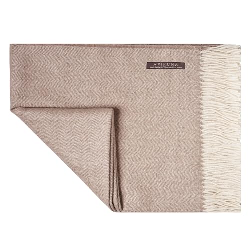Apikuna® Alpaka Wolldecke aus 100% feinster Baby Alpaka Wolle - 180 x 130 cm in Herringbone Beige - kuschelig weiche & warme Decke - Sofadecke Alpakadecke Kuscheldecke Alpaka Decke Baby Alpaka Decke von Apikuna