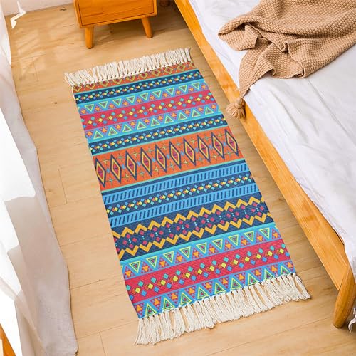 Apioiqa Chindi-Flickenteppich aus marokkanischer Baumwolle, handgewebt, Fransenteppich, waschbar, für Küche, Wohnzimmer, Schlafzimmer, Badezimmer, Waschküche, 60 x 10 cm von Apioiqa