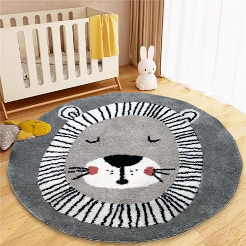 Apioiqa Grauer Löwen-Teppich, Kinderzimmerteppich, Jungen, Mädchen, Krabbelmatte, grauer Cartoon-Löwen-Teppich, Spielmatte, 122 cm, runder Tierteppich, Teppich für Kinder, Spielzimmer, Klassenzimmer Apioiqa Grauer Löwen-Teppich, Kinderzimmerteppich, Jungen, Mädchen, Krabbelmatte, grauer Cartoon-Löwen-Teppich, Spielmatte, 122 cm, runder Tierteppich, Teppich für Kinder, Spielzimmer, Klassenzimmer von Apioiqa